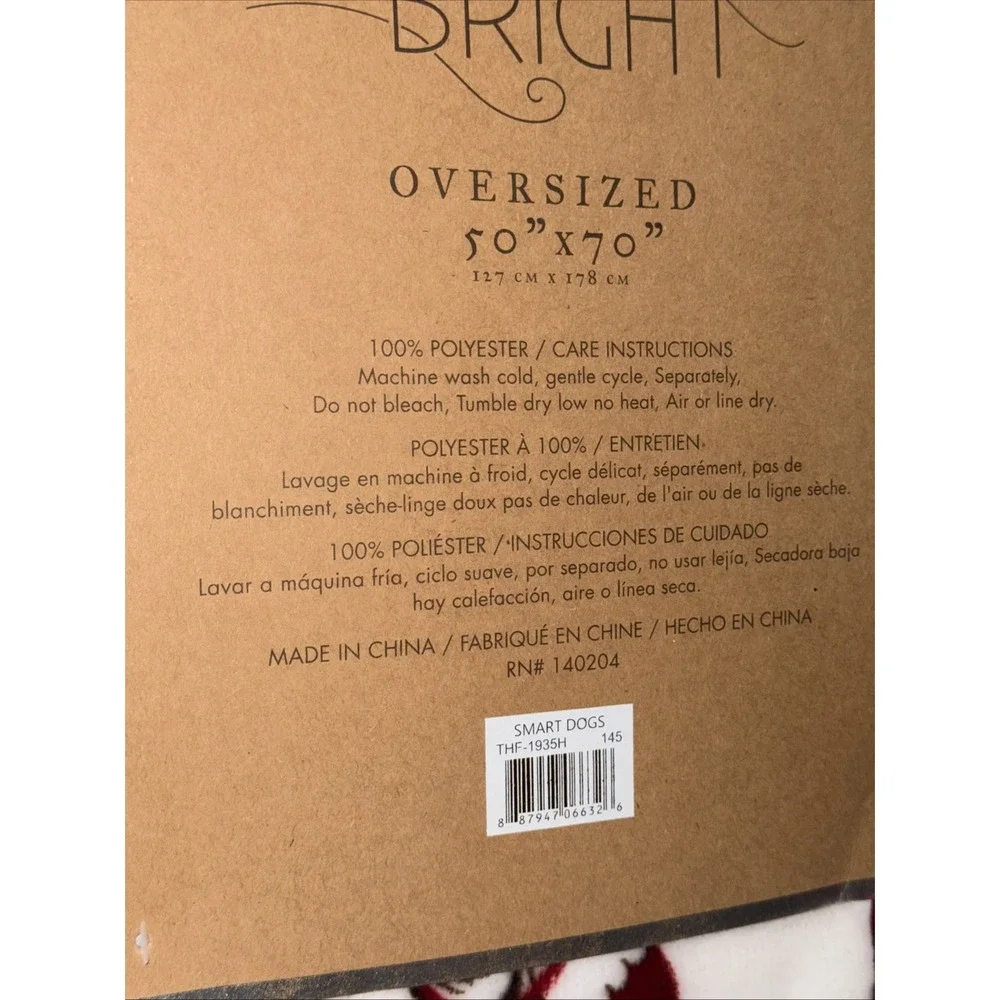 Merry & Bright Christmas Dogs Throw Blanket Cozy Plush Oversized 50 X 70 NWT New